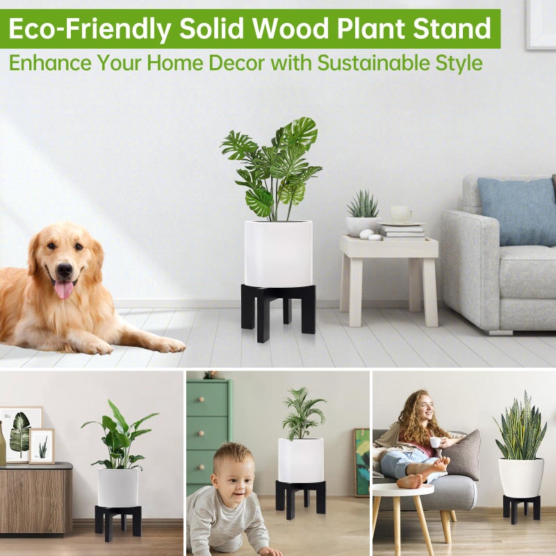 hismocal 2 Pack Wood Plant Stand Indoor Holders for Plants  Sturdy Flower Pot Stands Plants Shelf  Wooden Stool for Patio Plant Stand  Fit 5-18 Inch Variety Flower Pots  Easily Assemble (2 Pack-Black) - Image 2